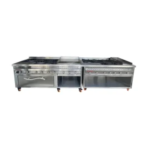 estufas con plancha, horno y 5 fogones + WOK